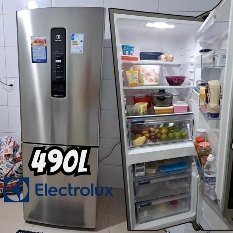 Geladeira Electrolux Frost Free 490L Efficient com AutoSense Inverse Inox Look (IB7S) 220V