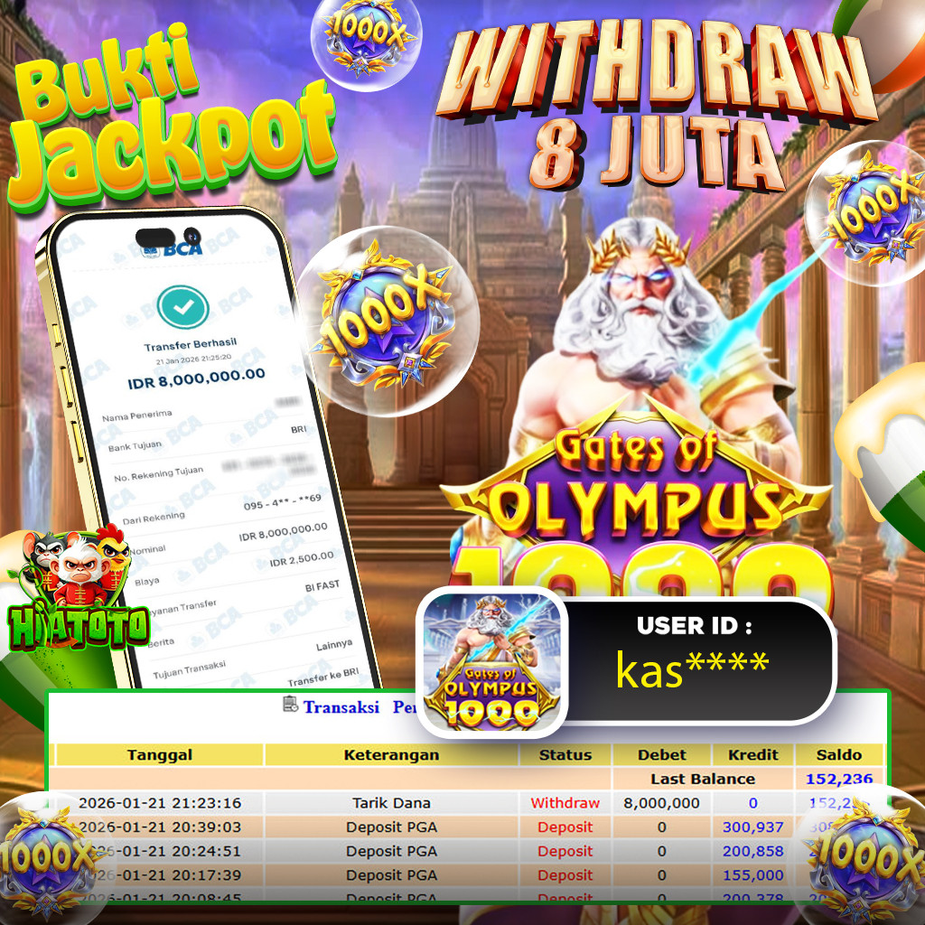 HIATOTO JACKPOT!!! Jackpot GATE OF OLYMPUS 1000 Sebesar Rp,8.000.000 Juta Di Bayar Lunas!