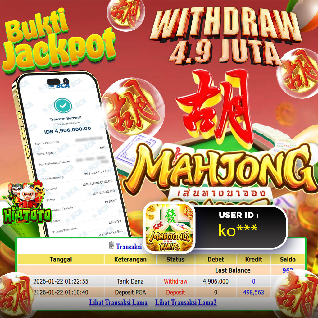 HIATOTO JACKPOT!!! Jackpot MAHJONG WAYS  Sebesar Rp,4.900.000 Juta Di Bayar Lunas!