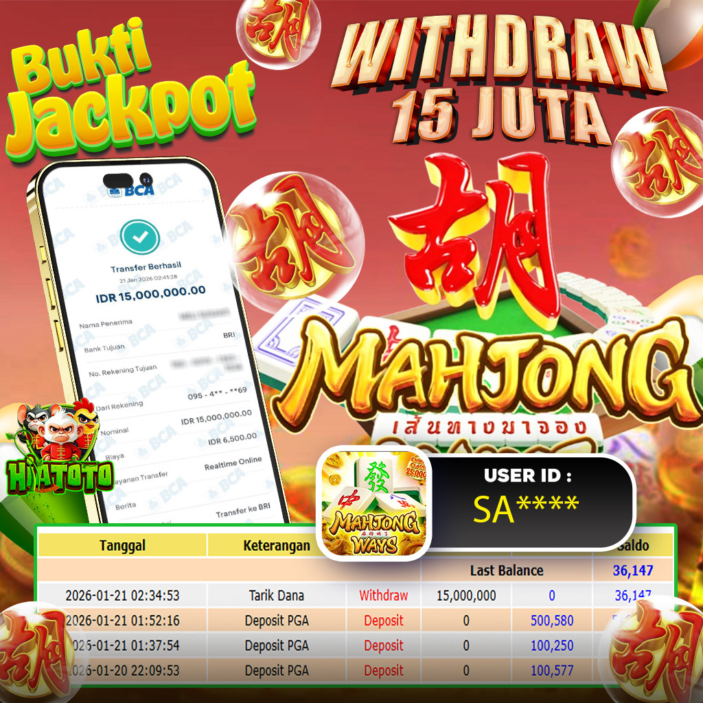 HIATOTO JACKPOT!!! Jackpot MAHJONG WAYS  Sebesar Rp,15.000.000 Juta Di Bayar Lunas!
