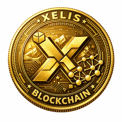 Gold XELIS blockchain coin close up.png