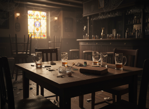 Firefly Gemini Flash Ein verlassener Tisch in einem Pub 116359.png