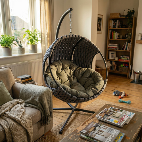 A grey indoor egg chair for a bit of extra comfort.jpg