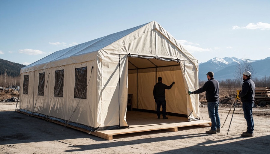 Тент из Oxford на строительной площадке