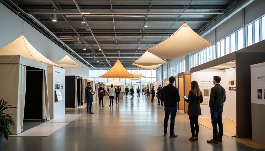 Демонстрационный зал с тентами