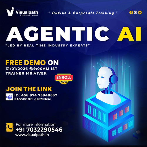 🤖Upcoming Agentic AI Online Free Demo – Register Now! 🔥 Curious about Agentic AI? Attend our FREE live demo and explore the future of AI 
📅 31 Jan | ⏰ 9 AM | 👨‍🏫 Trainer: Mr. Vivek | 🎓 Online Live
👉 Join the FREE Demo & explore the future of AI!
🔗Meeting Link: https://bit.ly/46jHRFc
🆔Meeting ID: 456 974 75948637 🔐   Passcode: qs62wh3c
📞 Call / WhatsApp: +91 7032290546
🌐 Website: https://www.visualpath.in/agentic-ai-online-training.html