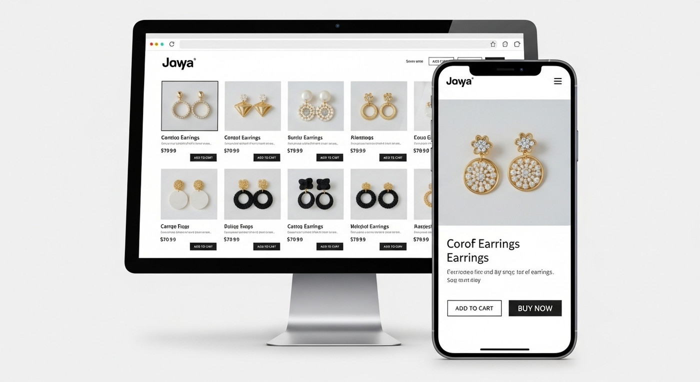 Десктоп + смартфон с каталогом серёг