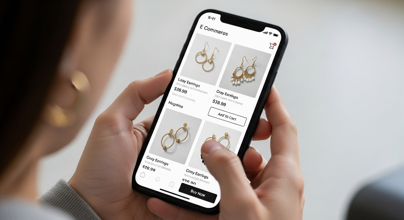 Телефон с карточками серёг в руках