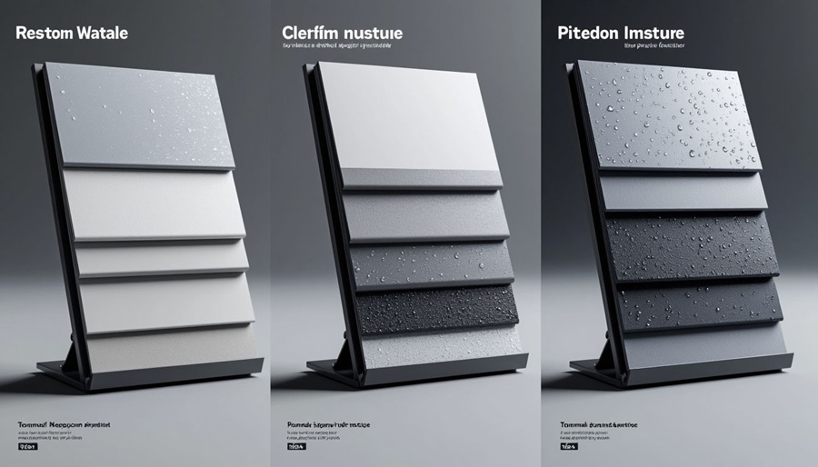 Три крупных образца материалов на стенде 