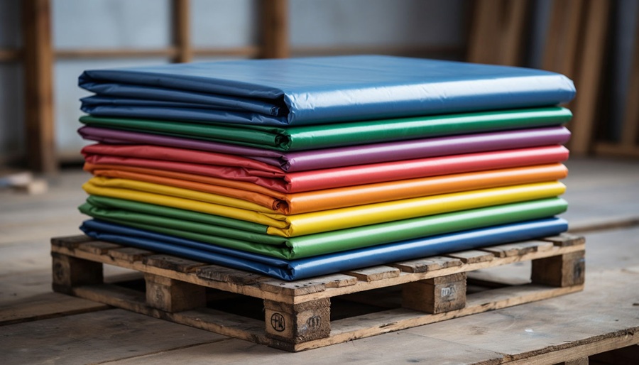 разноцветные тенты на паллетах