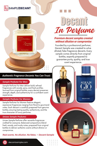 As 2025 and 2026 progress, more people are coming to the conclusion that they don’t need enormous bottles to feel unique. Purchasing a Decant in Perfume is the “wise” way to go. You may try hundreds of different scents, save money, and avoid wasting perfume you don’t like. 

Read Our Blogs:
https://is.gd/tRmQjN
https://tinyurl.com/22xr2lql
https://v.gd/D5928C

More Links:
https://tinyurl.com/24rjqcgr
https://is.gd/PxNijw
https://v.gd/AHeSDX