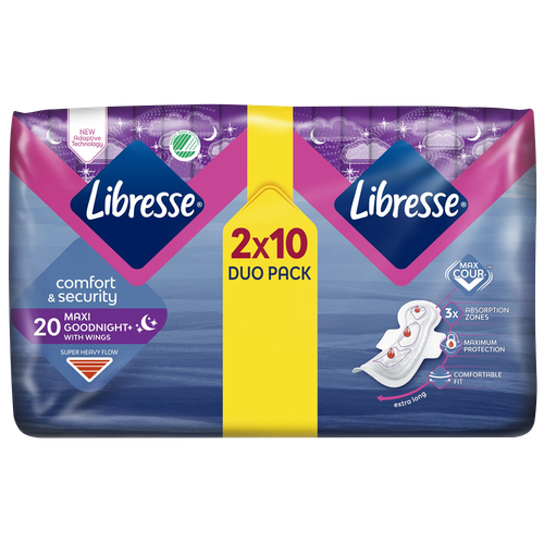 7322540576450 367750 ПРОКЛАДКИ LIBRESSE 4 MAXI GOODNIGHT+ WITH WINGS 20ШТ ГР УП.png