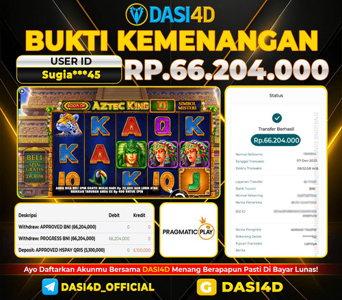 BUKTI KEMENANGAN 07 DECEMBER 2025 DI  AZTEC KING  RP.66.204.000