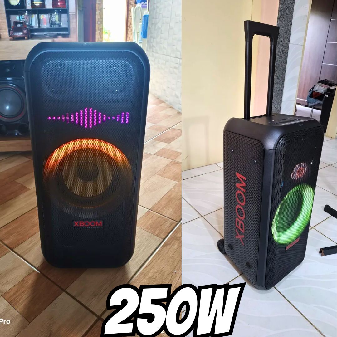Caixa de som Bluetooth LG XBOOM 250W RMS, 20 horas de bateria, IPX4, Iluminação de Festa e Visor de Pixel LED – XL7T