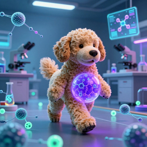 A hyper detailed scientific illustration of Big Belly Bob a plush labradoodle with an absurdly large.jpg