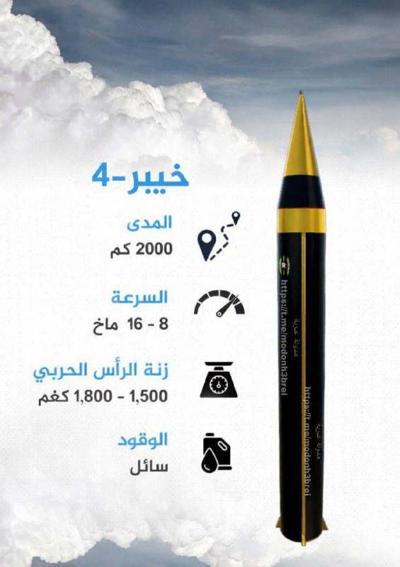 تقرير في CNN: تتوقع إيران أن ترد على الهجوم الأمريكي بإطلاق 500 صاروخ خيبر نحو إسرائيل. يمتلك الصاروخ مدى يصل إلى 2000 كم، ويحتوي على رأس حربي يزن 1.5...