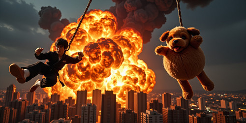 A dynamic and explosive action scene featuring Bruce Lee and Big Belly Bob BBB suspended in mid air .jpg