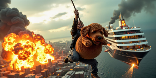 A high energy cinematic scene featuring Bruce Willis and Big Belly Bob BBB swinging away from a mass.jpg