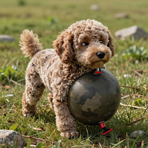 Big Belly Bob as a bouncy landmine a plush labradoodle with an absurdly large spherical belly now de.jpg