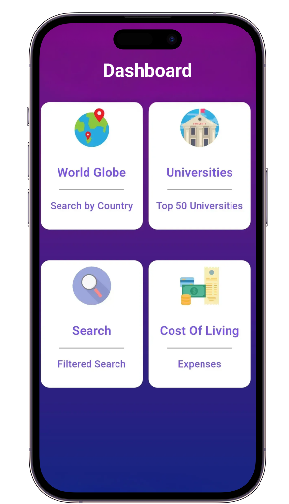 University Explorer App Interface on iPhone