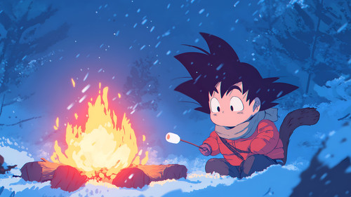 dragon ball chibi goku roasts marshmallows desktop wallpaper.jpg