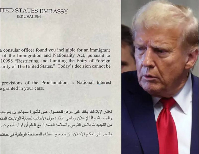 بأمر من ترمب، تقدم السفارة الأمريكية في القدس للمواطنين الفلسطينيين الذين يزورون القنصلية رسالة تفيد بأنه لا يمكنهم الحصول على تأشيرة للمهاجرين بموجب ...