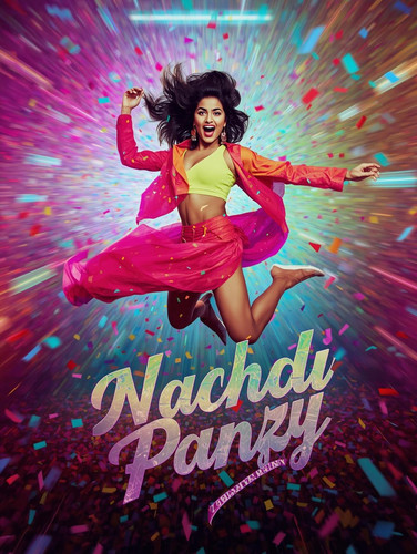 A high energy cinematic music video poster. A fair skinned, sexy Indian woman is captured in a dynam.jpg