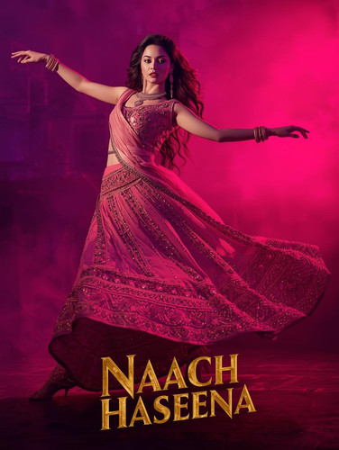 A cinematic music video poster. A fair skinned, sexy Indian woman wearing a stunning, contemporary, .jpg