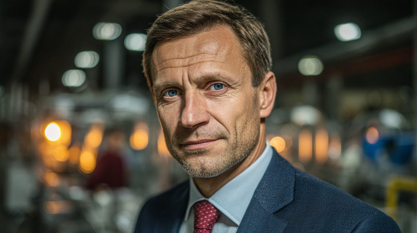 Дмитрий Соколов — портрет специалиста в деловом костюме на фоне промышленного оборудования