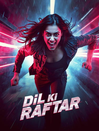 A high octane cinematic music video poster. A fair skinned, sexy Indian woman is caught in motion, p.jpg