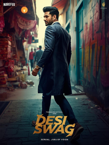 A sharp, impactful cinematic music video poster. A fair skinned, sexy Indian man dressed in impeccab.jpg