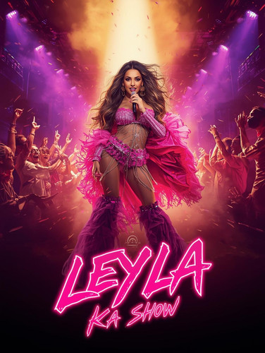 A vibrant, high energy cinematic Hip Hop poster. A fair skinned, sexy Indian woman (as Leyla) is the.jpg