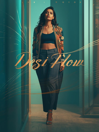 A sleek, confident cinematic Hip Hop poster. A fair skinned, sexy Indian woman wearing a sophisticat.jpg