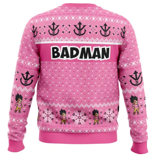 Compliment Vegeta Badman DBZ Ugly Christmas Sweater BACK mockup.webp