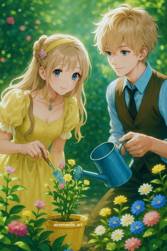 20251129 1450 Anime Couple Gardening remix 01kb7eg6d9e1r85w9qx4c8hajs.jpg
