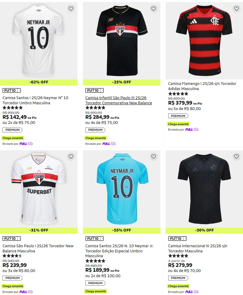 Cupom de 10% em camisas de Times