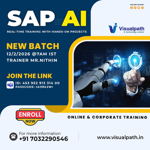 🧠 If SAP is your foundation, AI is the upgrade.
👨‍🏫 Trainer: Mr. Nithin
📅 Date: 12/02/2026 (Thursday)
⏰ Time: 7:00 AM IST
🔗 Join Live: https://teams.microsoft.com/meet/45395291331400?p=FlThxmLKRa5yhM34w8 
🆔 Meeting ID: 453 952 913 314 00
🔐 Passcode: nk9Rk2Wr
What this batch delivers:
• How AI integrates into SAP business processes
• Intelligent automation inside enterprise workflows
• Real-world SAP AI use cases and architecture
• Practical understanding beyond theory
🎯 This batch is built for professionals who want to add intelligence to their SAP skillset, not just another certification line.
📞Contact: +91 7032290546
📲 Visit: https://www.visualpath.in/sap-artificial-intelligence-training.html