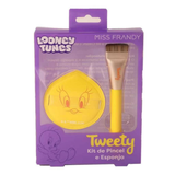 WP PM24 0724 KIT COM 1 PINCEL E 1 ESPONJA DE MAQUIAGEM LINHA TWEETY DZ (12 KITS) foto 1