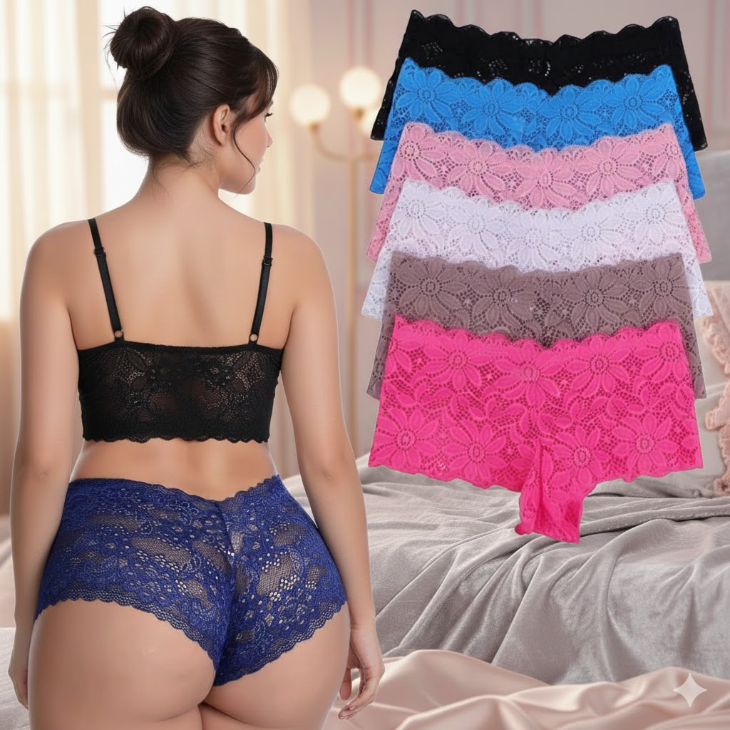 Kit 6 Calcinhas Caleçon Shortinho Microfibra Rendas Sexy Top