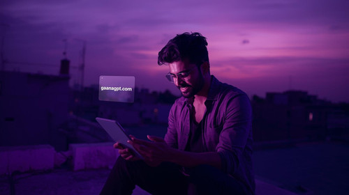 12. Romantic Bollywood actor writing a heartbreak song at a rooftop lavender setting, dark purple sk.jpg