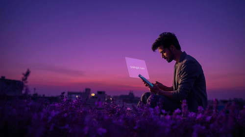 12. Romantic Bollywood actor writing a heartbreak song at a rooftop lavender setting, dark purple sk.jpg