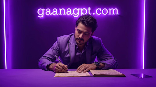 1. A sexy Bollywood actor sitting at a dimly lit lavender writing desk, dark purple neon lights glow.jpg