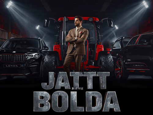 A powerful, definitive cinematic Jatt song poster. A fair skinned, sexy Indian man (the Jatt) is sta.jpg