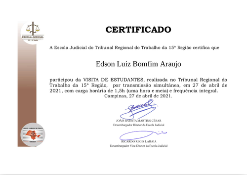 certificado visita trt 15 2021