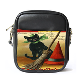 MiniSling0080 Mini Sling Bag Shoulder Bag Cat Halloween Cute Cat With Broom Witch In Nature.png
