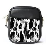 MiniSling0096 Mini Sling Bag Shoulder Bag Cow Pattern Feather In Cute Black White Design.png