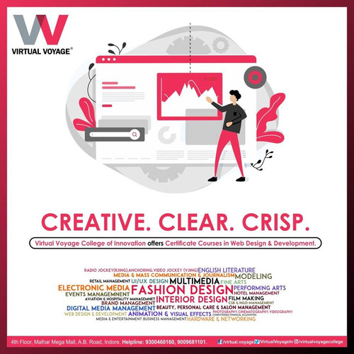 Virtual Voyage College of Innovation Offers the art of developing a Website that is: 
- Creative
- Clear 
- Crisp 
Join Us for a Certificate Course in Web Design & Development for authentic training and outstanding industry exposure. Call us on......, Register Now!!
