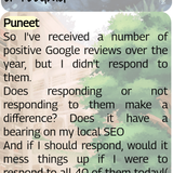 co 01351 business owner responding vs not responding effects to positive google reviews or feedback