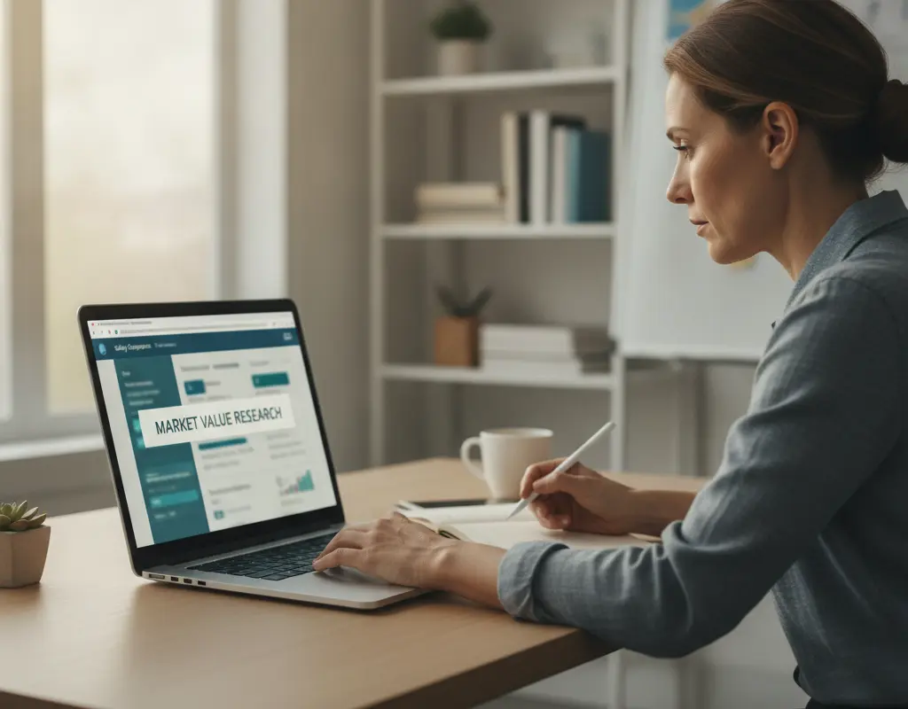A professional researching market value for a salary negotiation
