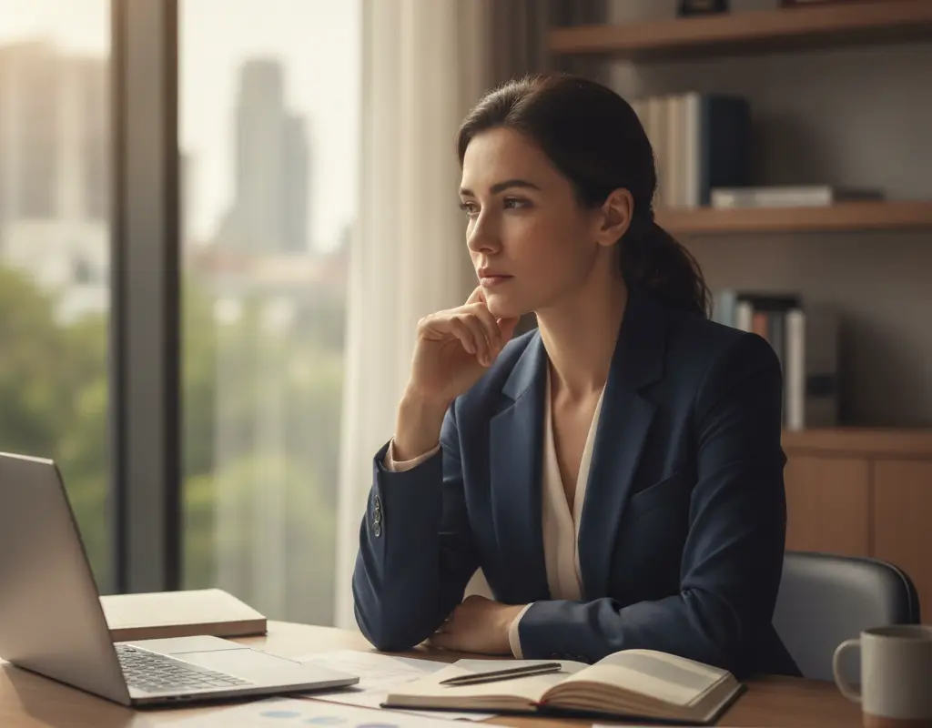 Woman contemplating next steps after a rejected counteroffer.